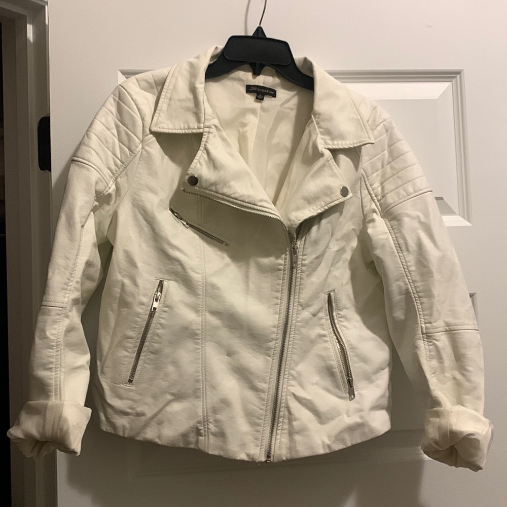 Biker faux leather jacket cream white color